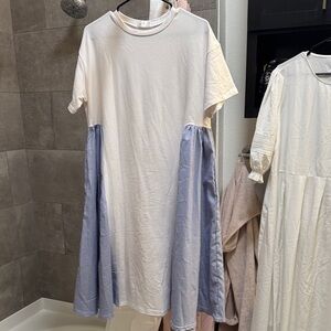 Chic Cream and Blue Midi Dress